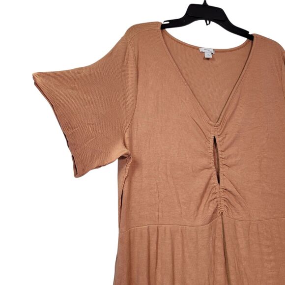 Daily Ritual Women's Fine Rib Ruched Keyhole Maxi Dress Brown Size XX-Large - Picture 5 of 12